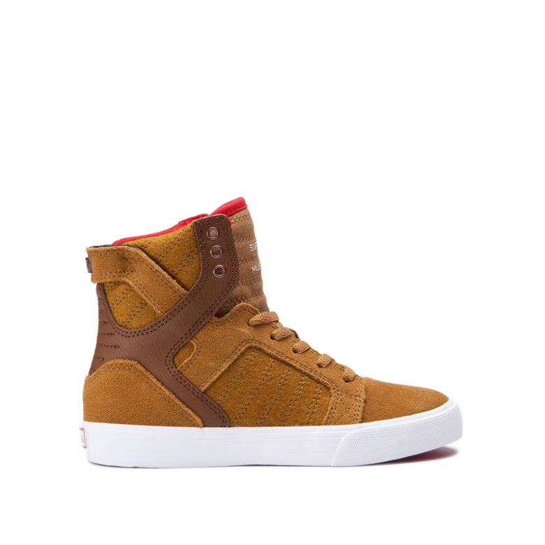 Supra Høje Skytop Sko Børn Brune Hvide | 2HWMOPL