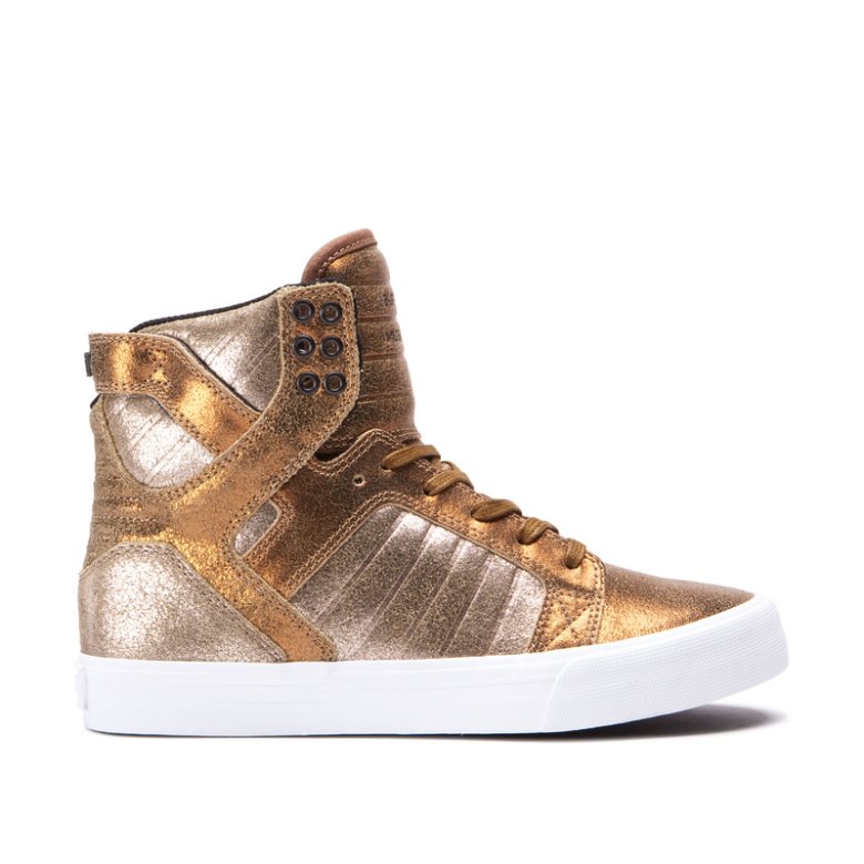 Supra Høje Skytop Sko Dame Guld Hvide | XFVE18C