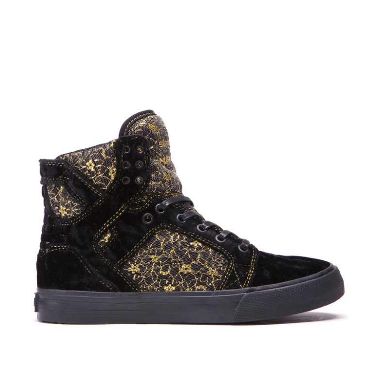 Supra Høje Skytop Sko Dame Sort Guld | 4GSP9GG