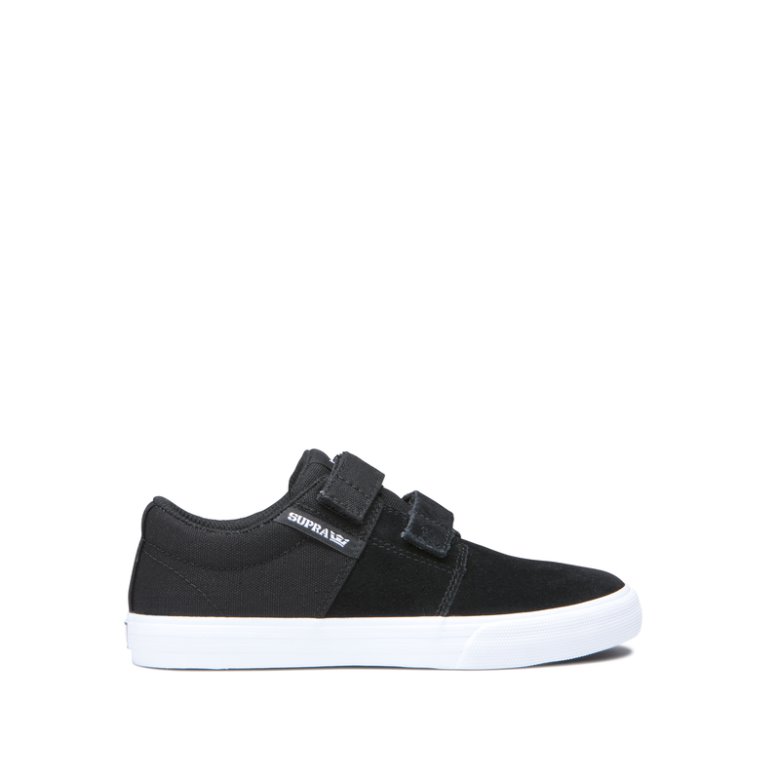 Supra Lave Stacks II Vulc Velcro Sko Børn Sort Hvide | 68UVNBX