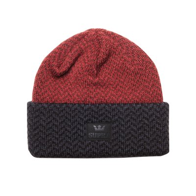 Supra Herring Beanie Kasketter Herre Sort Rød | 1NFB8FF